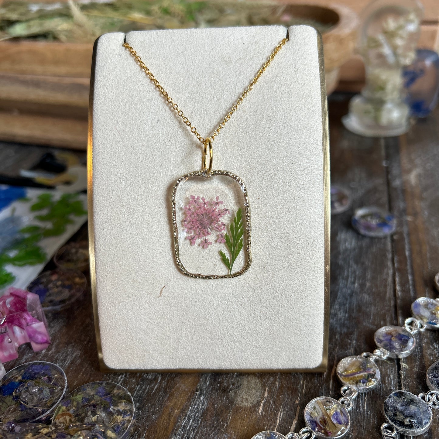 Pink flower gold necklace 8