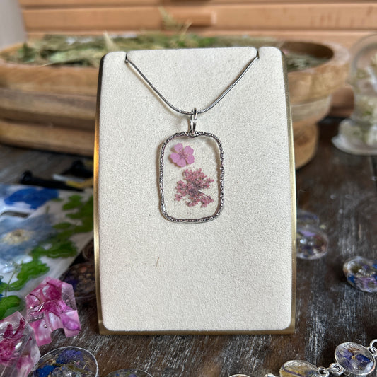 Pink flower silver necklace