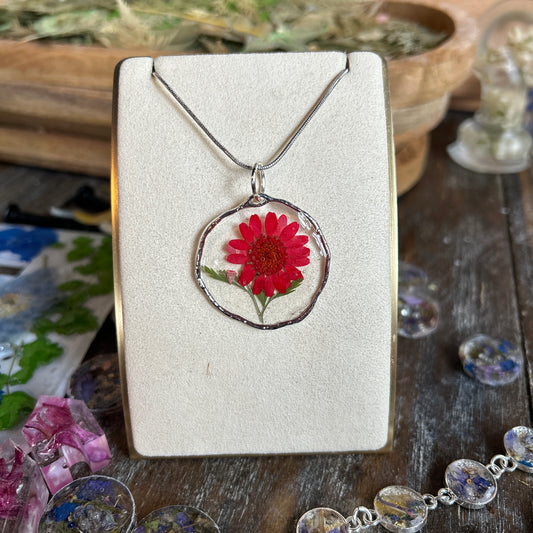 Pink flower silver necklace 3