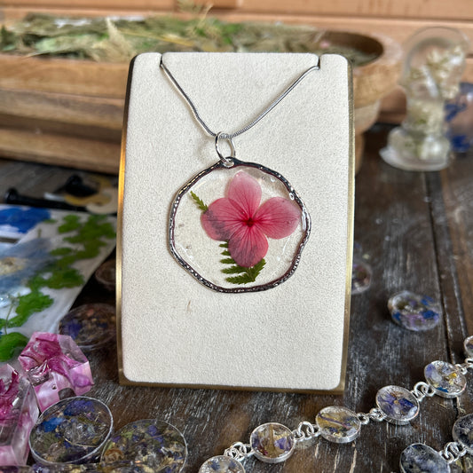 Pink flower silver necklace 4