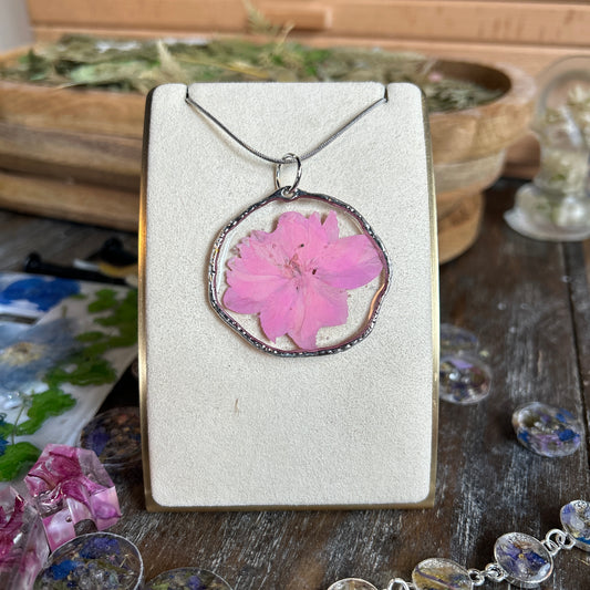 Pink flower silver necklace 5