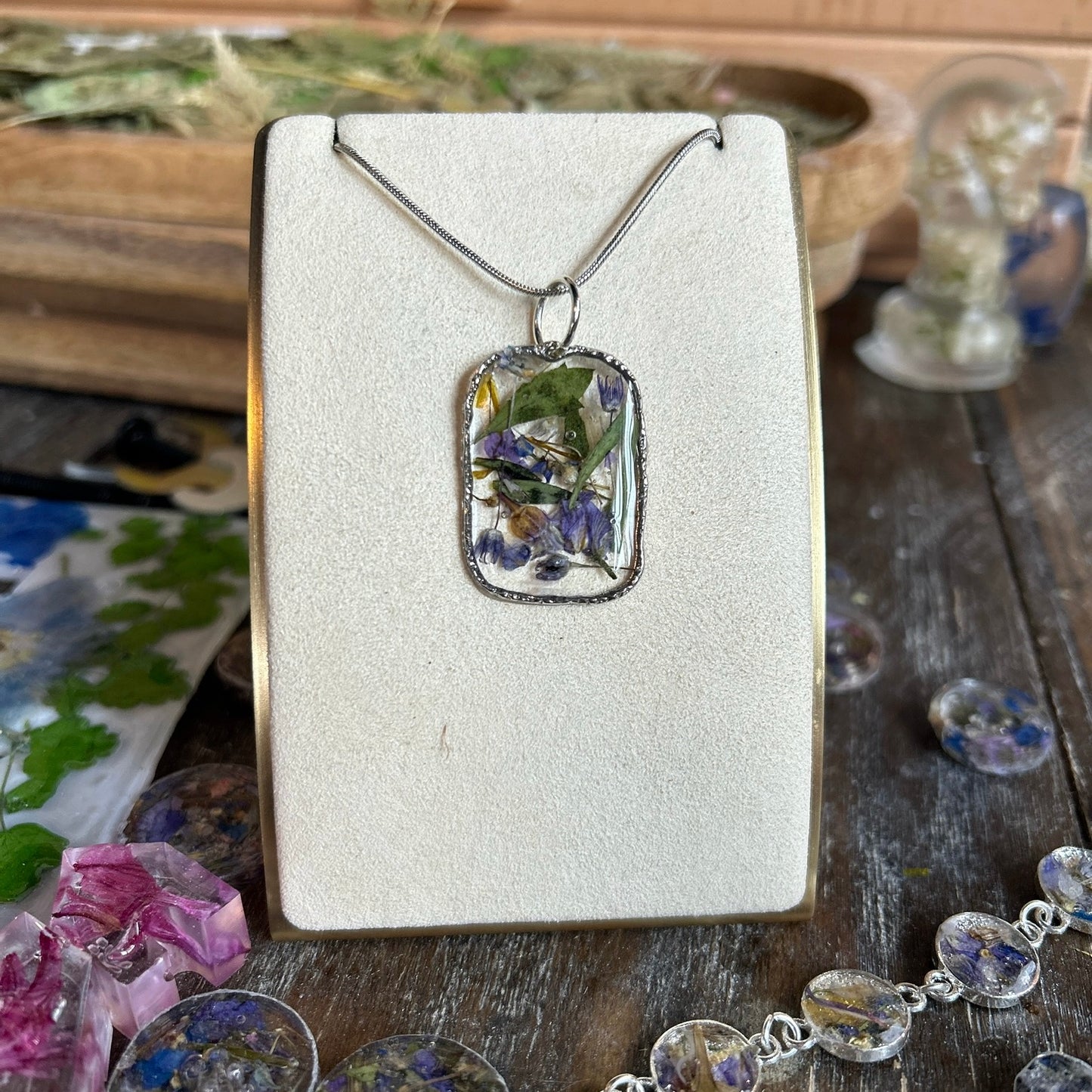 Purple flower silver necklace 2