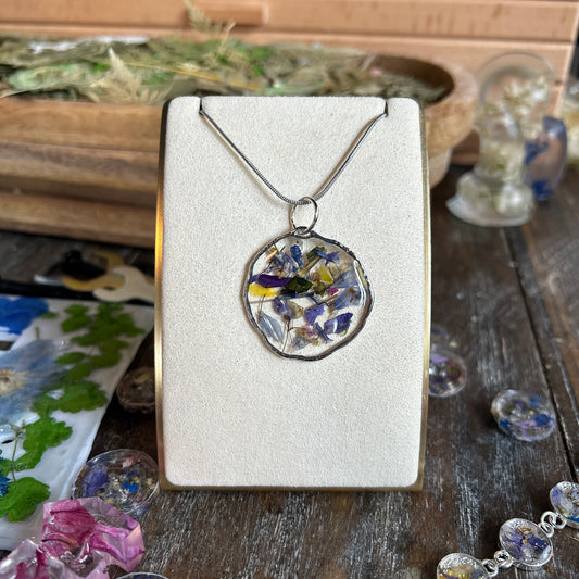 Purple flower silver necklace 3