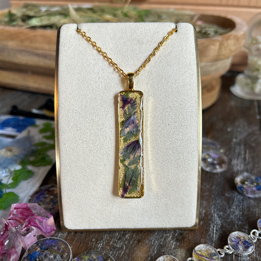 Purple flower rectangular necklace