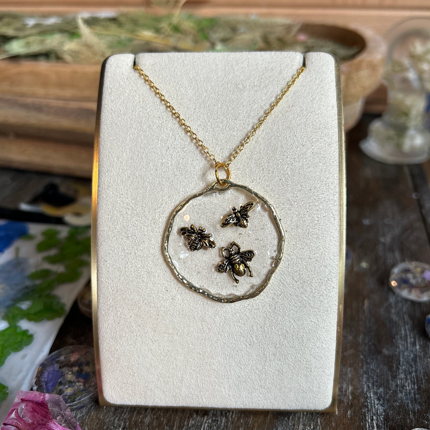 Gold bees pendent