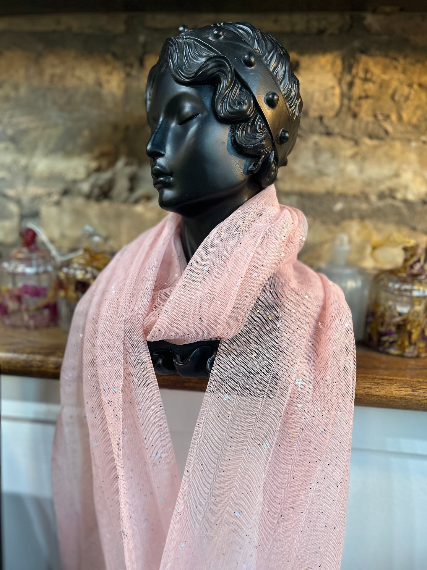 Handmade Scarf - Pink Sparkly Stars