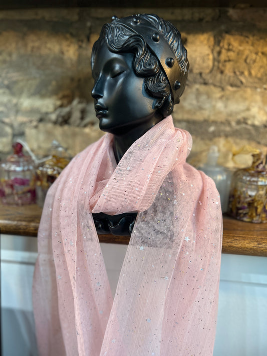 Handmade Scarf - Pink Sparkly Stars