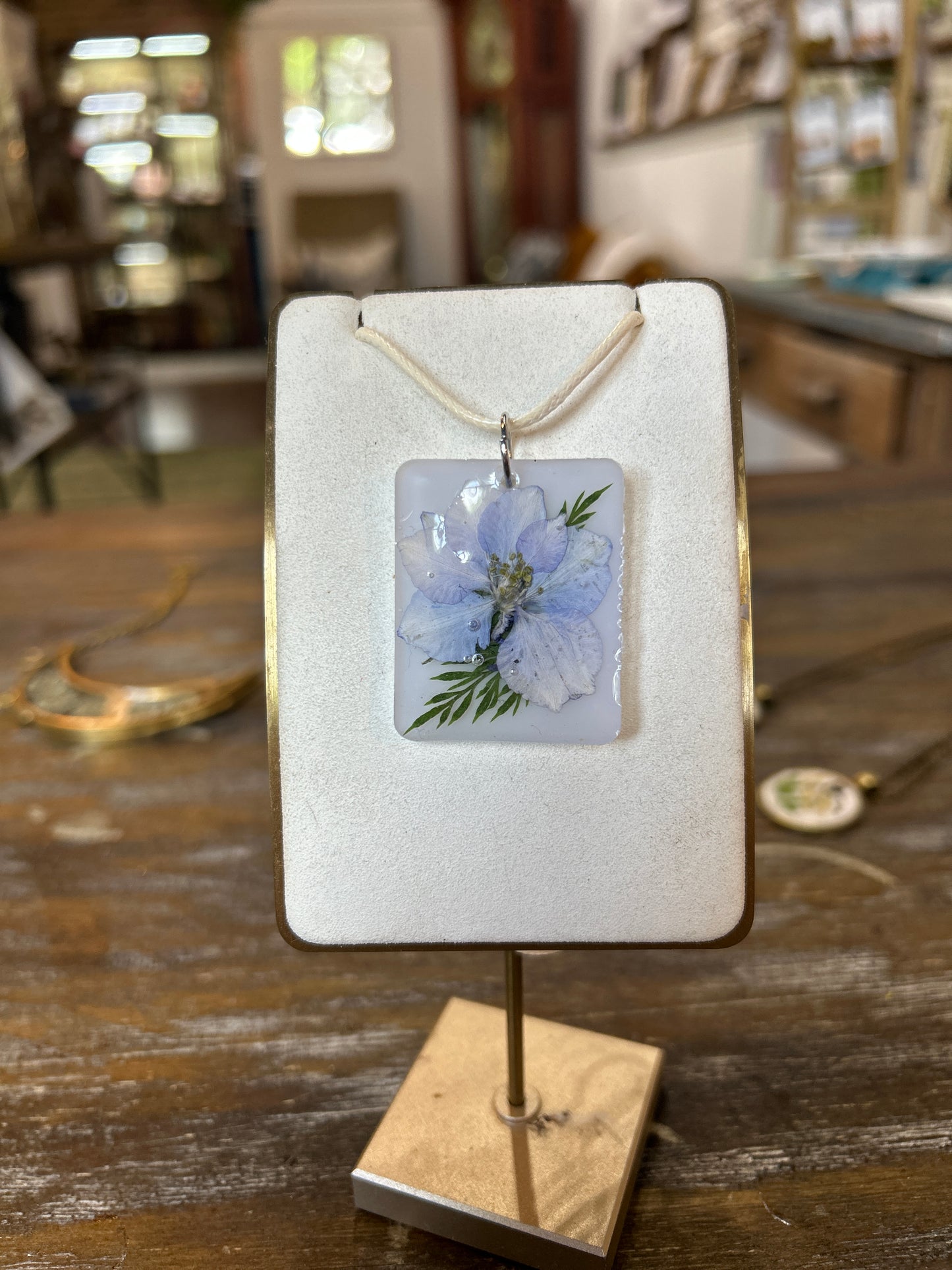 Resin Botanical Necklace - Blue & Fern