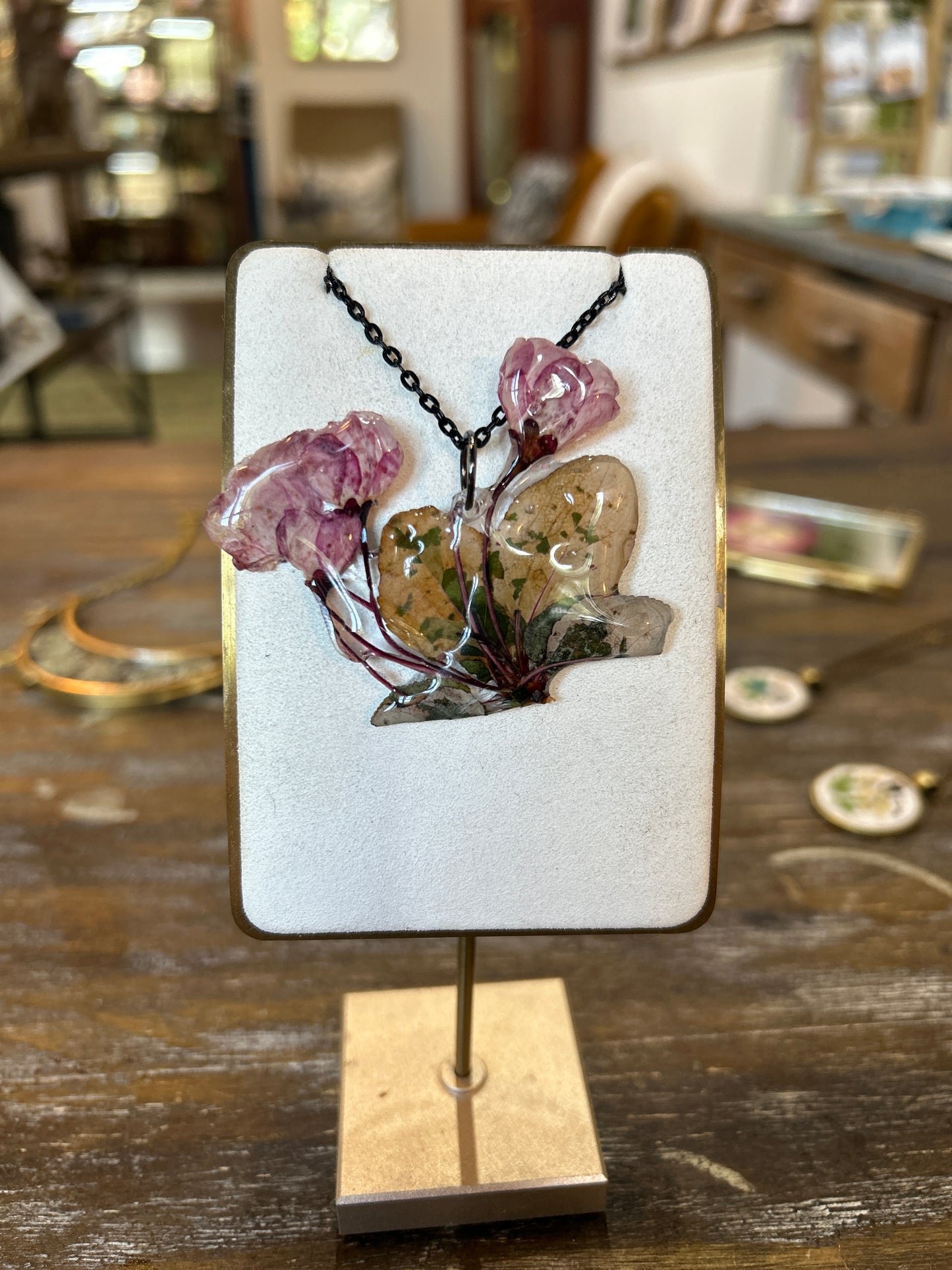 Resin Botanical Necklace - Pink and Yellow Flowers