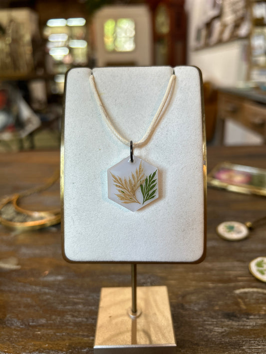 Resin Botanical Necklace - Fern Hexagon