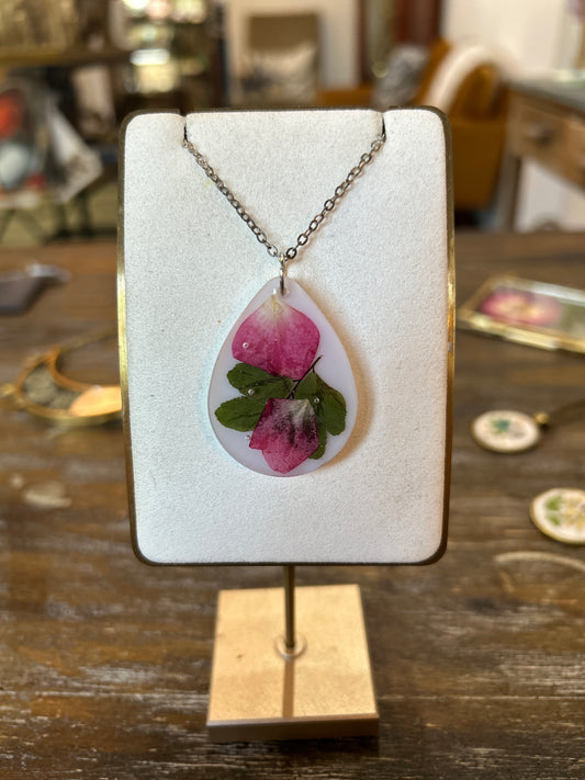 Resin Botanical Necklace - Pink Teardrop 2