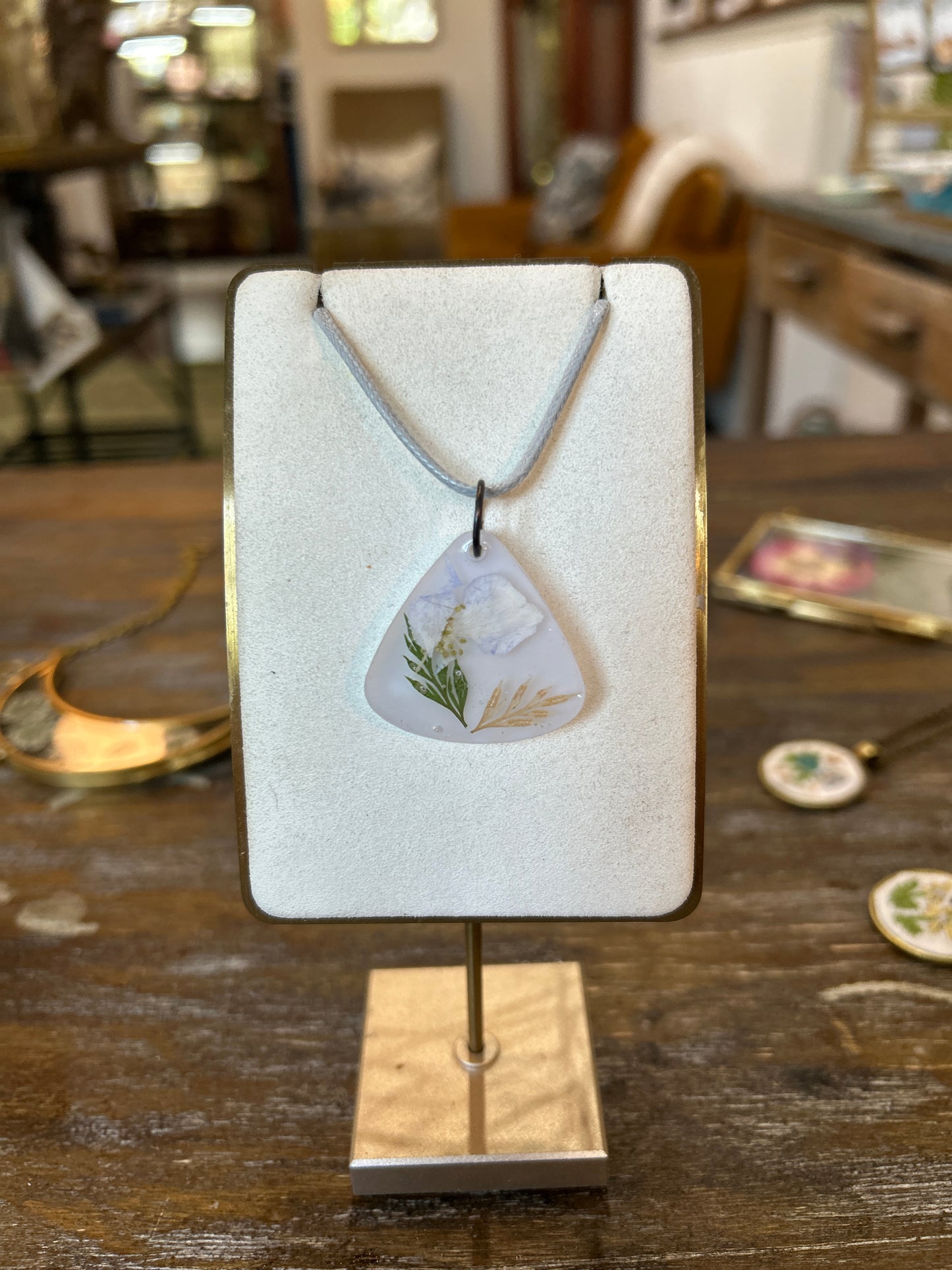 Resin Botanical Necklace - Fern Triangle