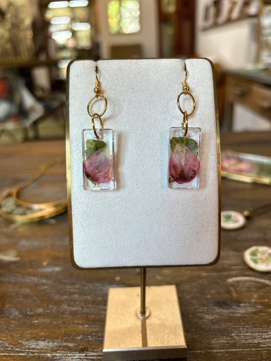 Resin Botanical Earrings - Pink Petal