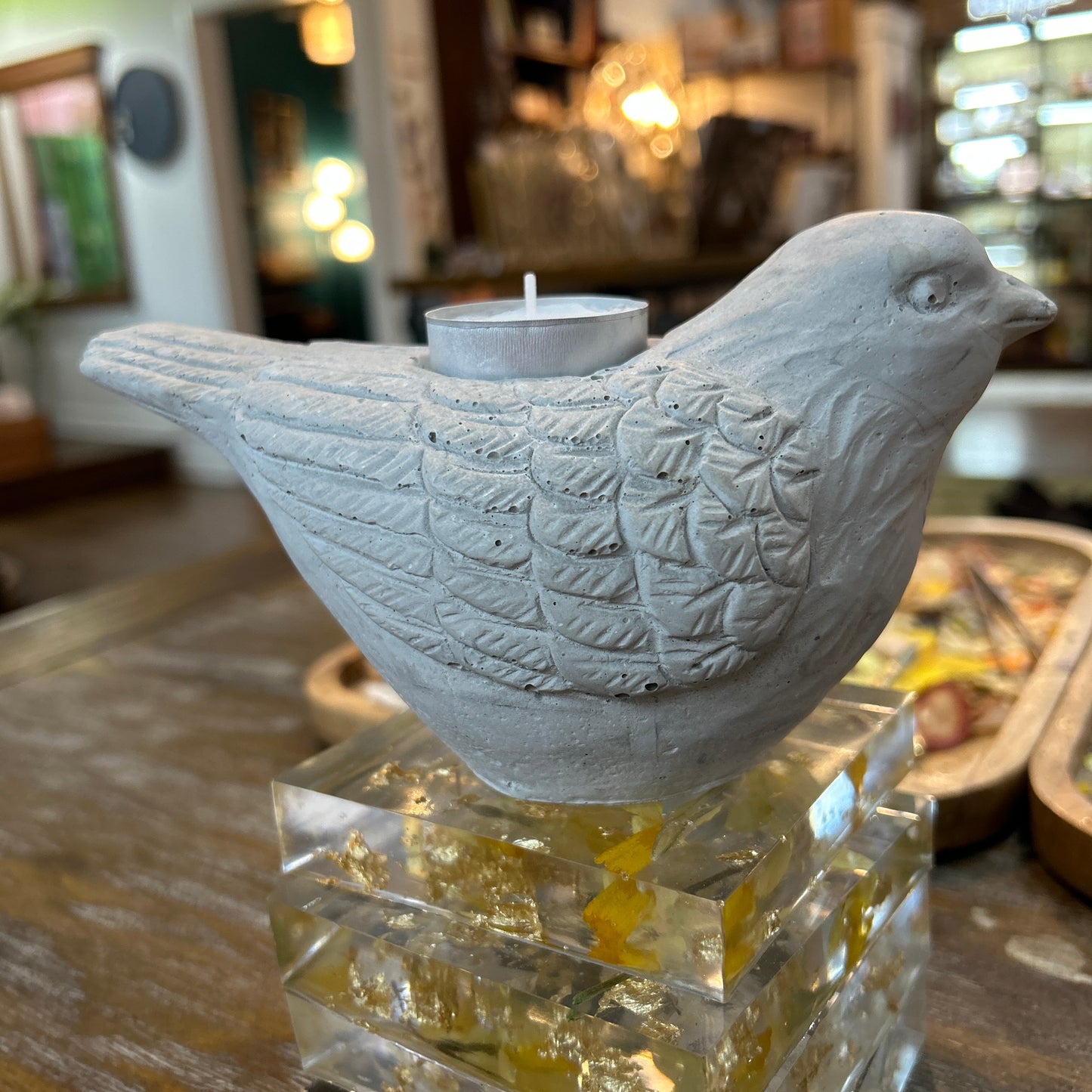 Cement Bird tea light holder
