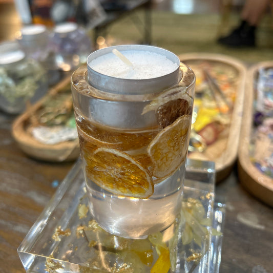 Resin tea light - cylindrical, citrus