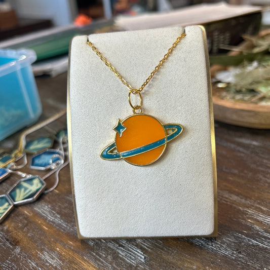 Ad Astra Saturn Necklace Orange