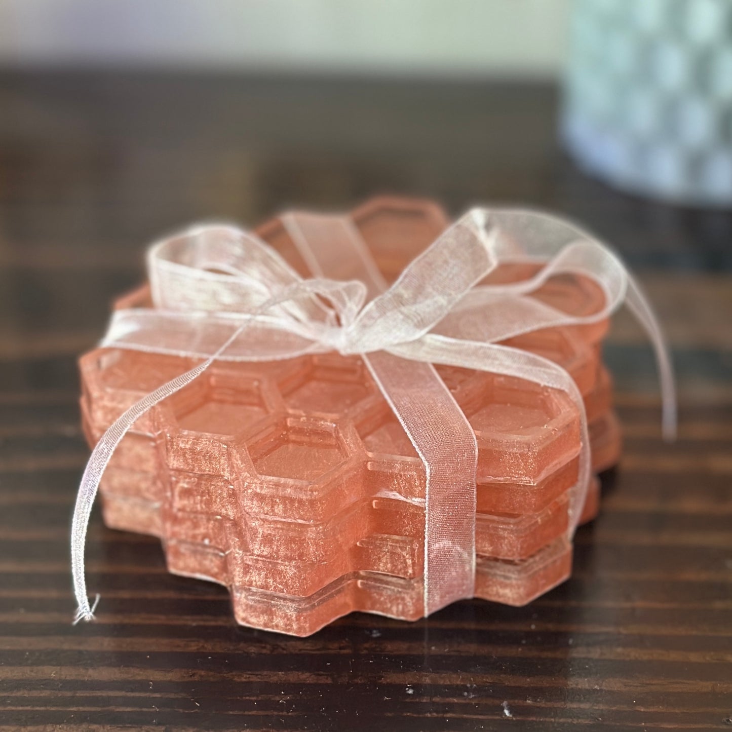 Pink honeycomb coaster set of 4