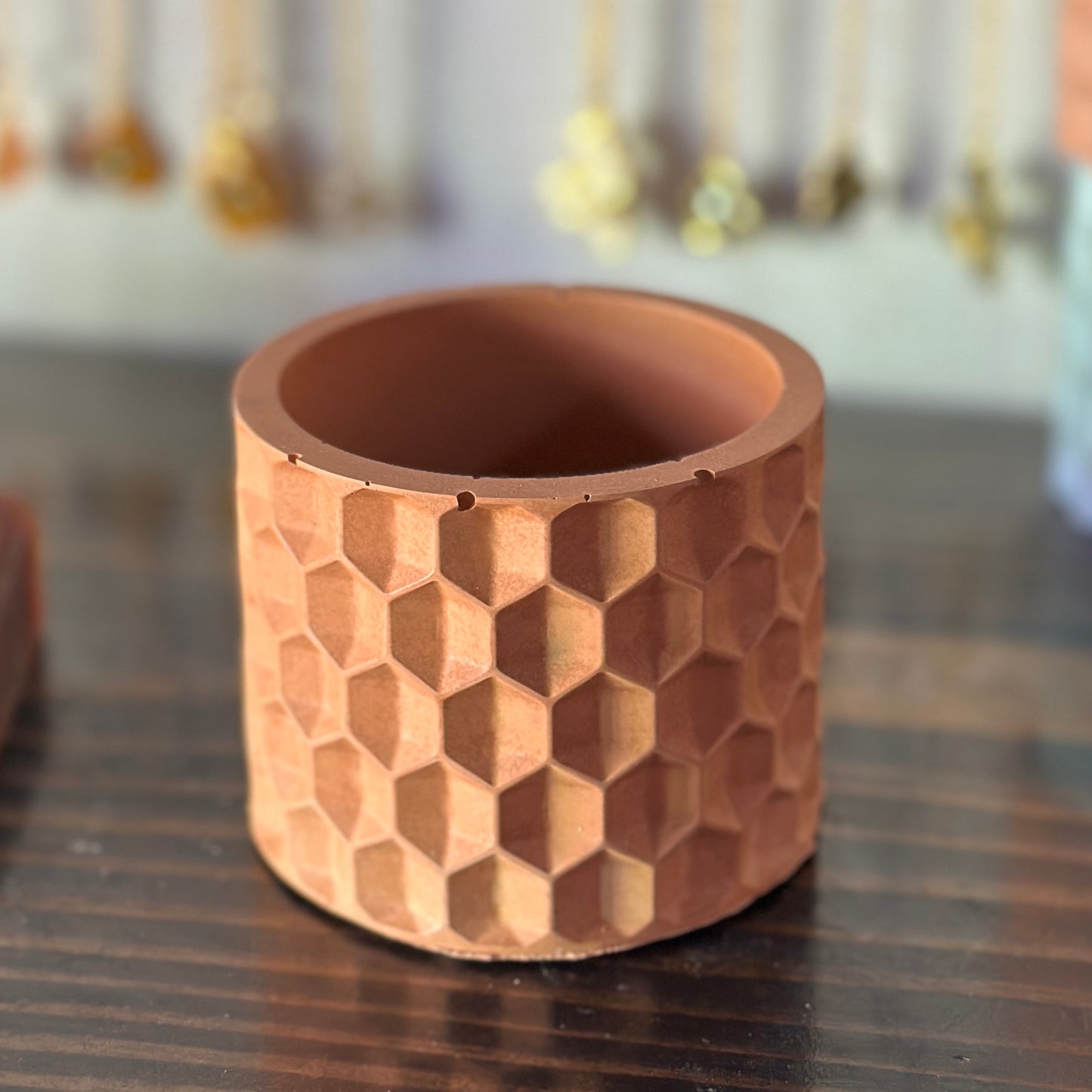 Cement Honeycomb pot in pumpkin