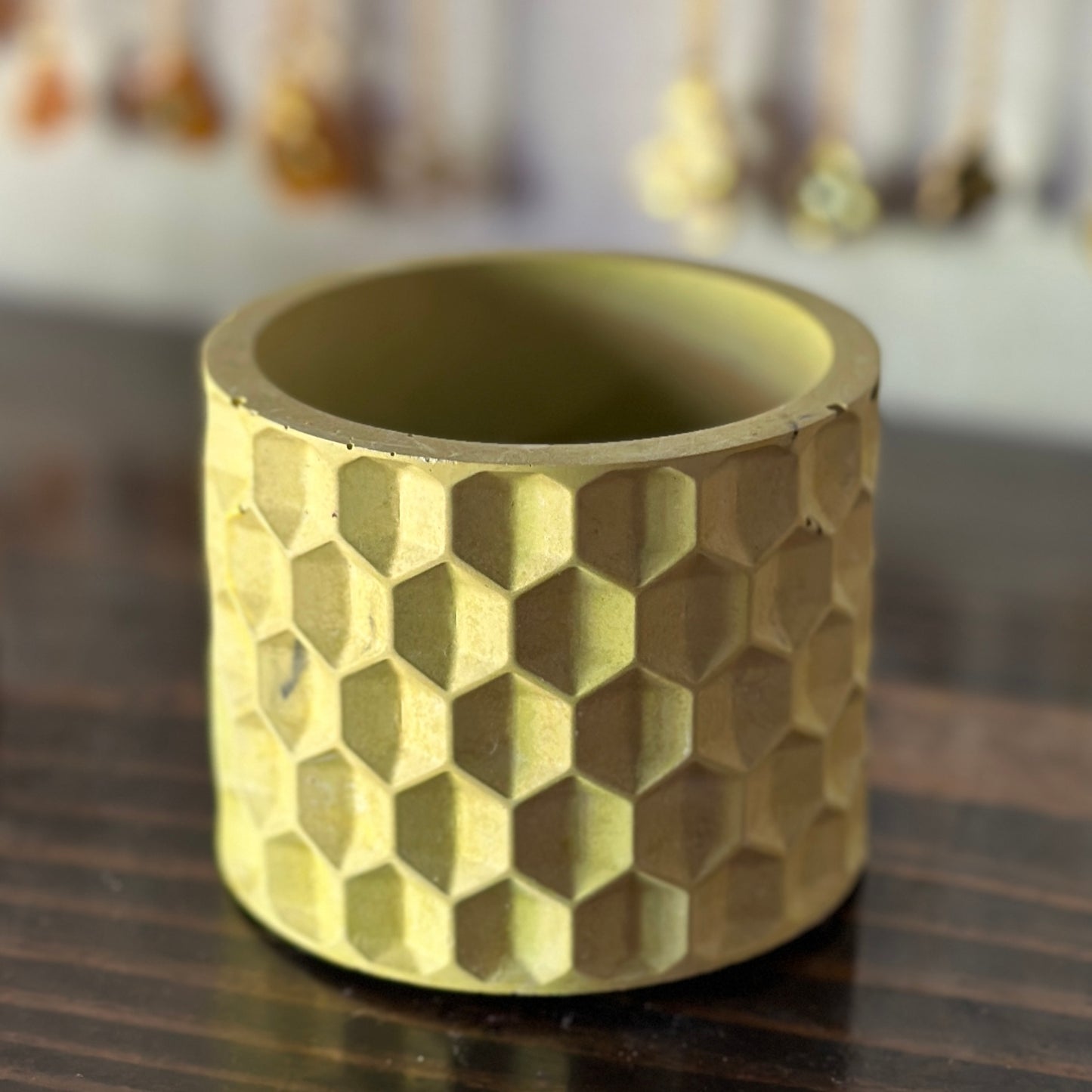 Cement Honeycomb pot in lime green