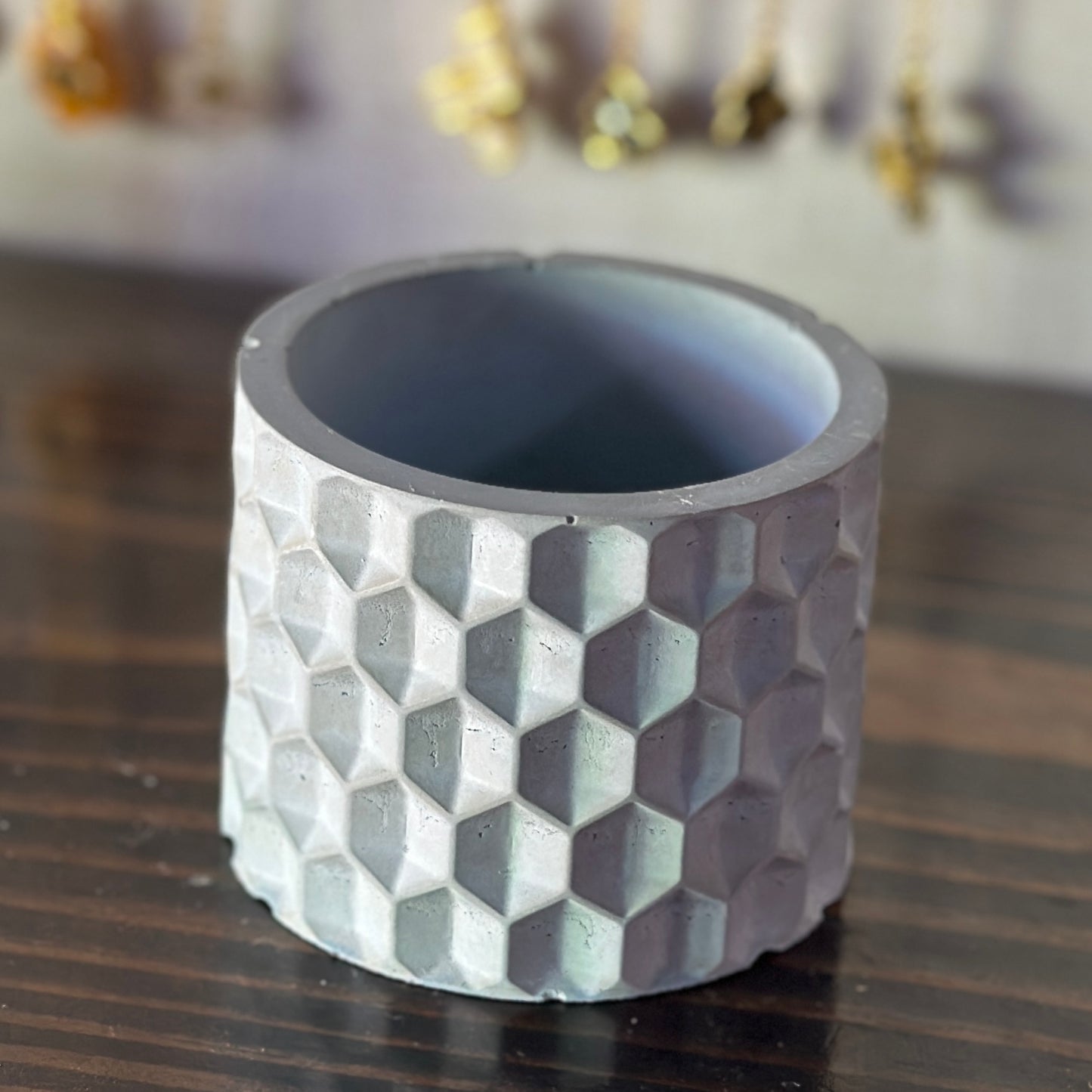 Cement Honeycomb pot in pale blue