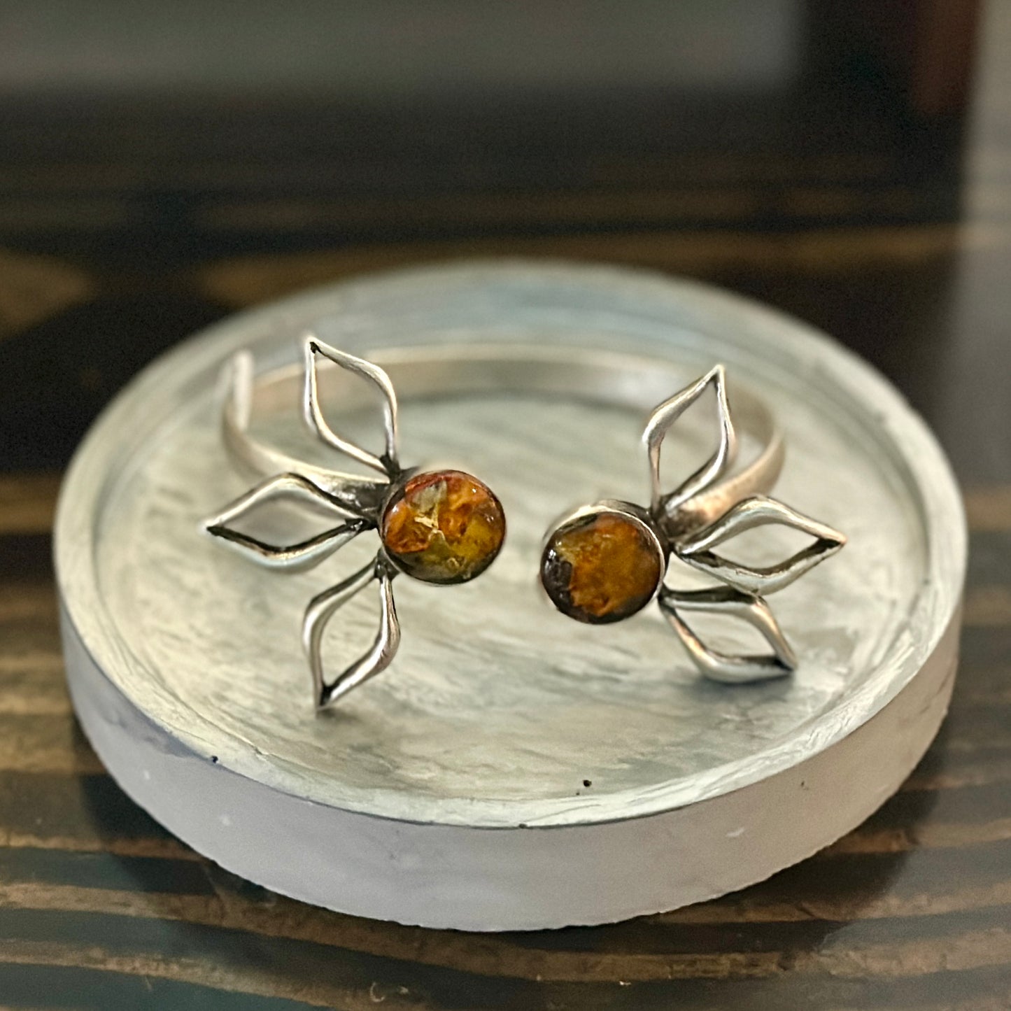 Autumn botanical bracelet with two silver flowers