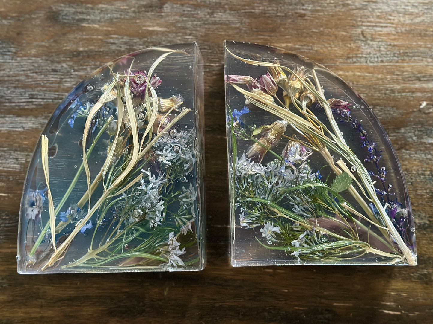 Lavender and allium resin bookends