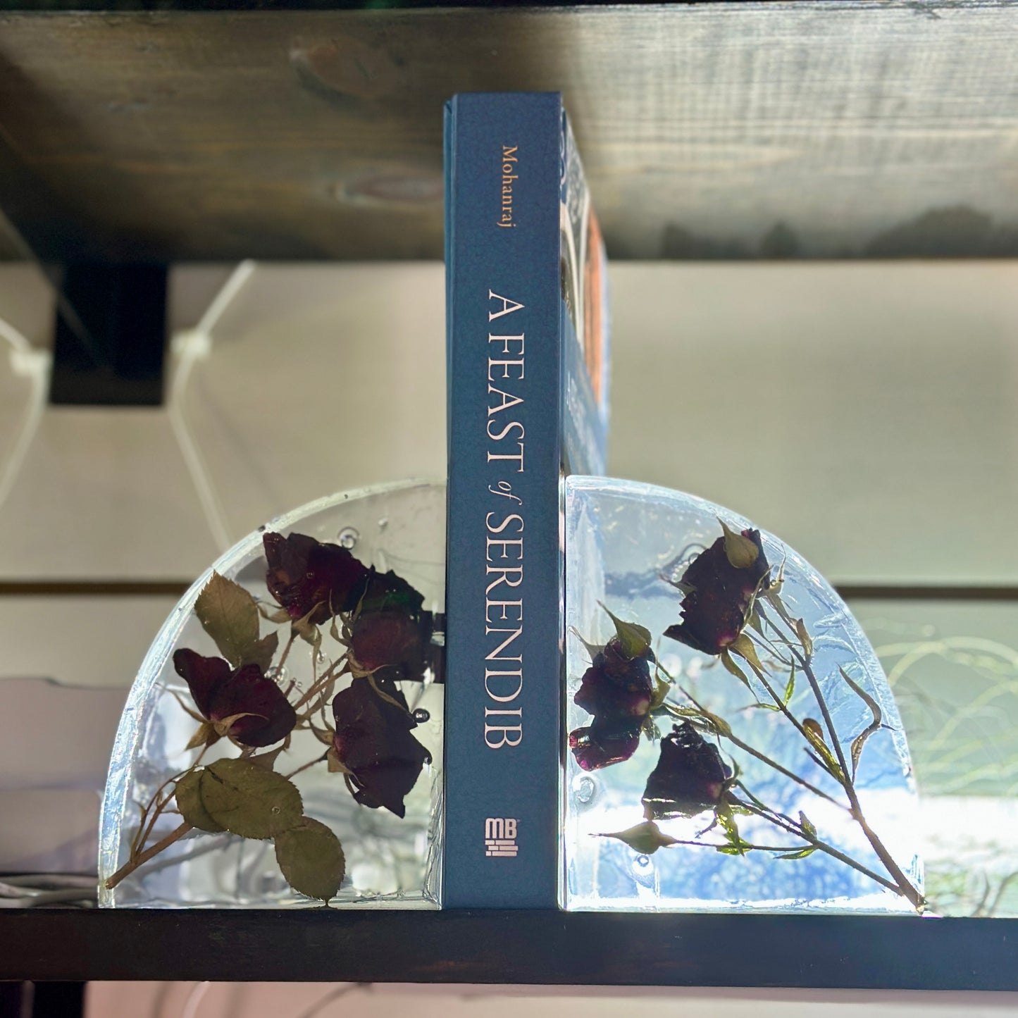 Red rose resin bookends