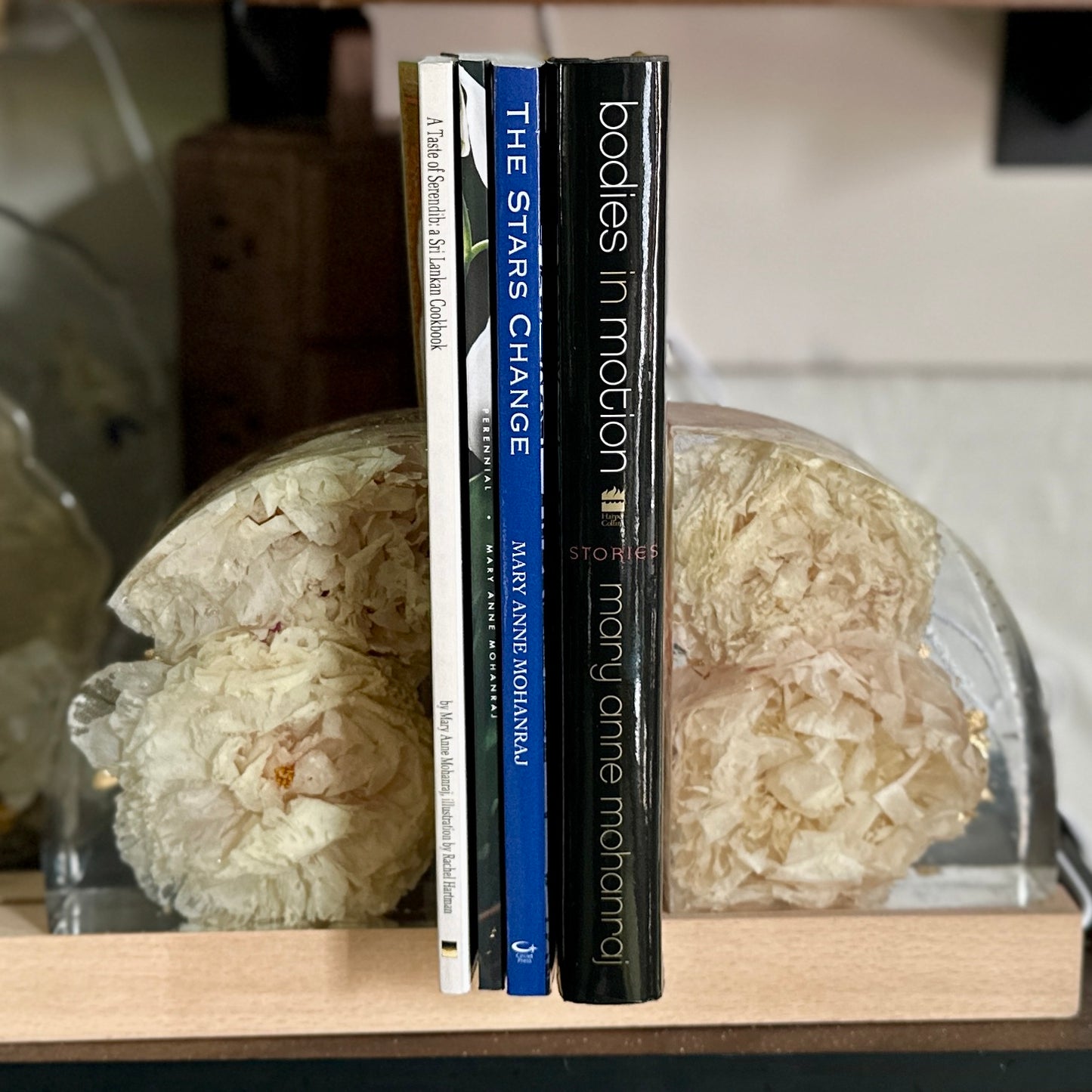 Peony and gold resin bookends