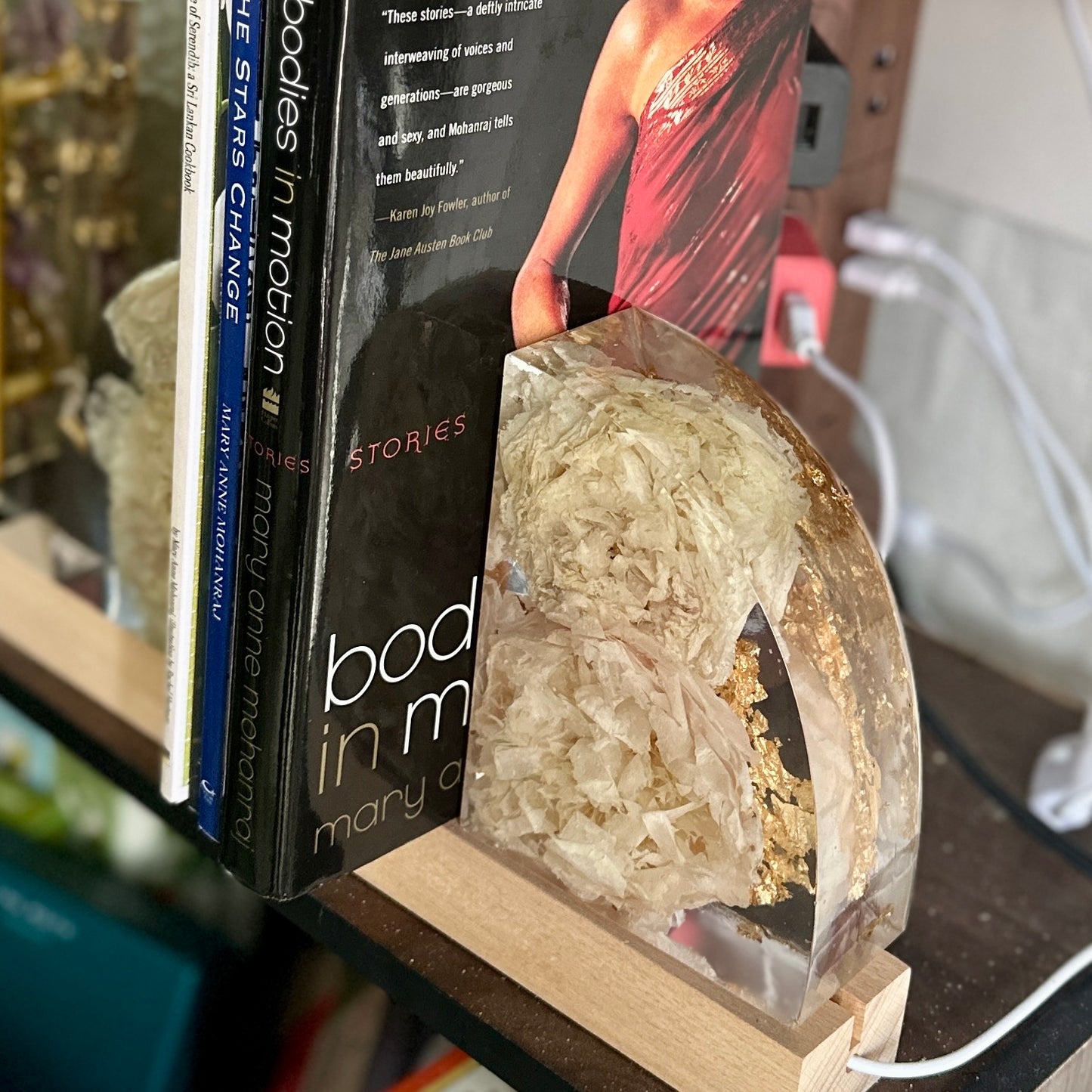 Peony and gold resin bookends