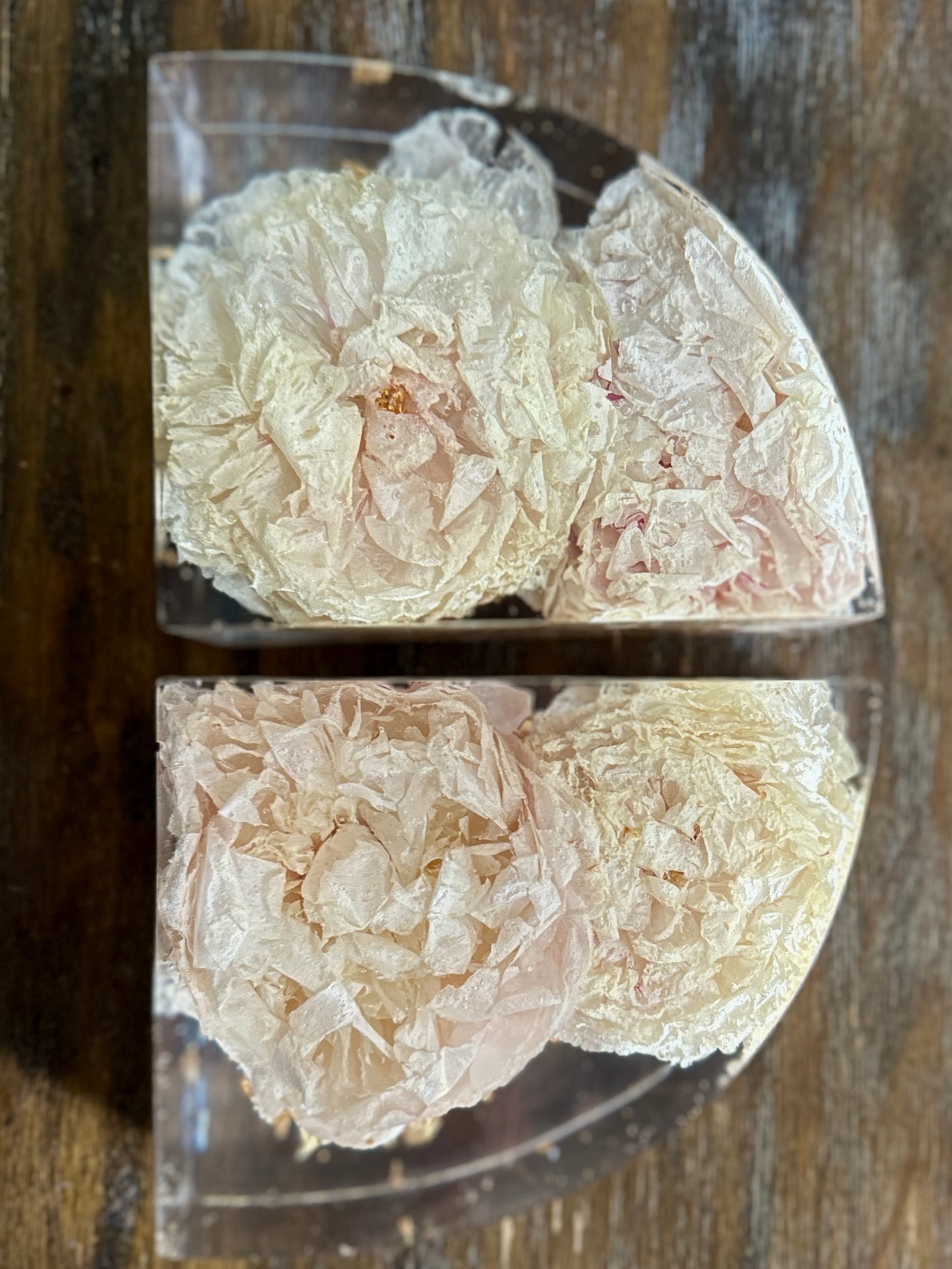 Peony and gold resin bookends
