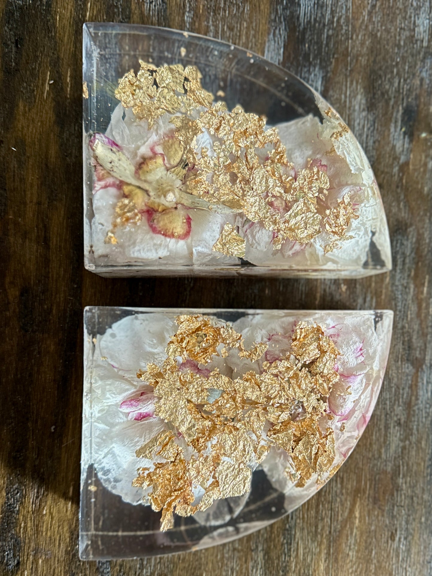 Peony and gold resin bookends