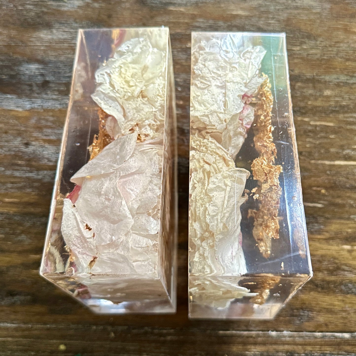 Peony and gold resin bookends