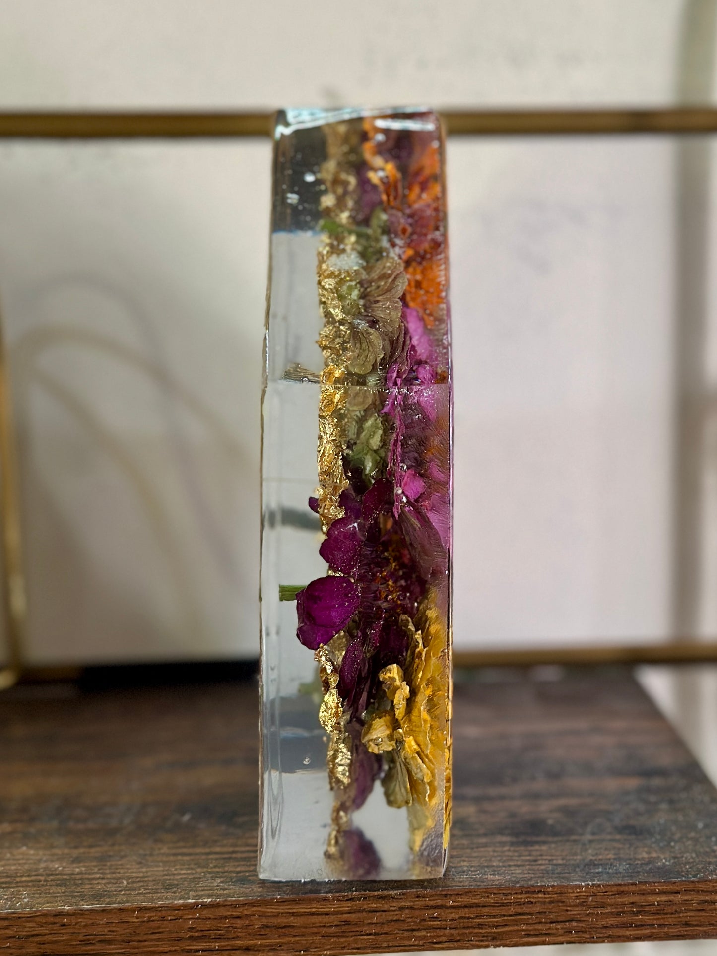 Zinnia and gold resin house