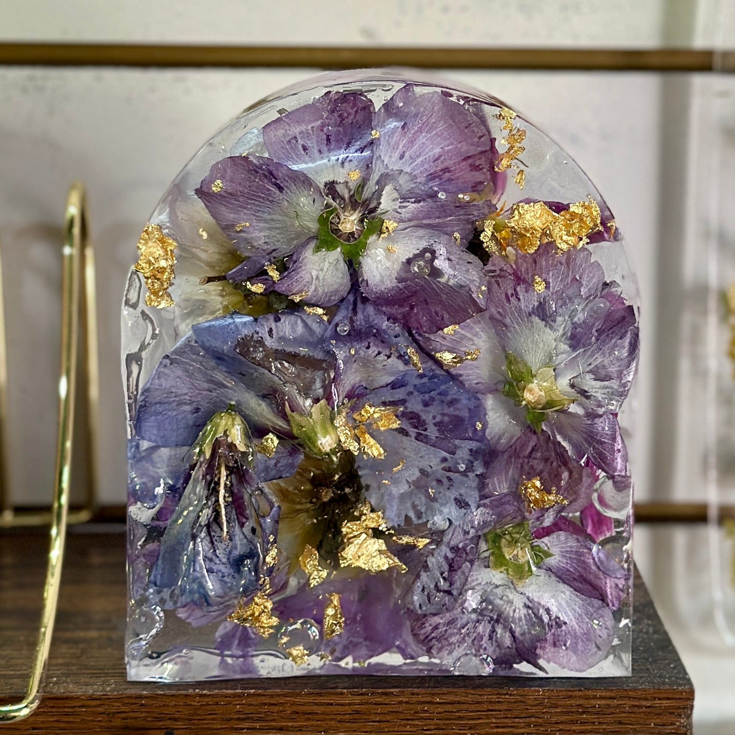 Dahlia and gold resin arch