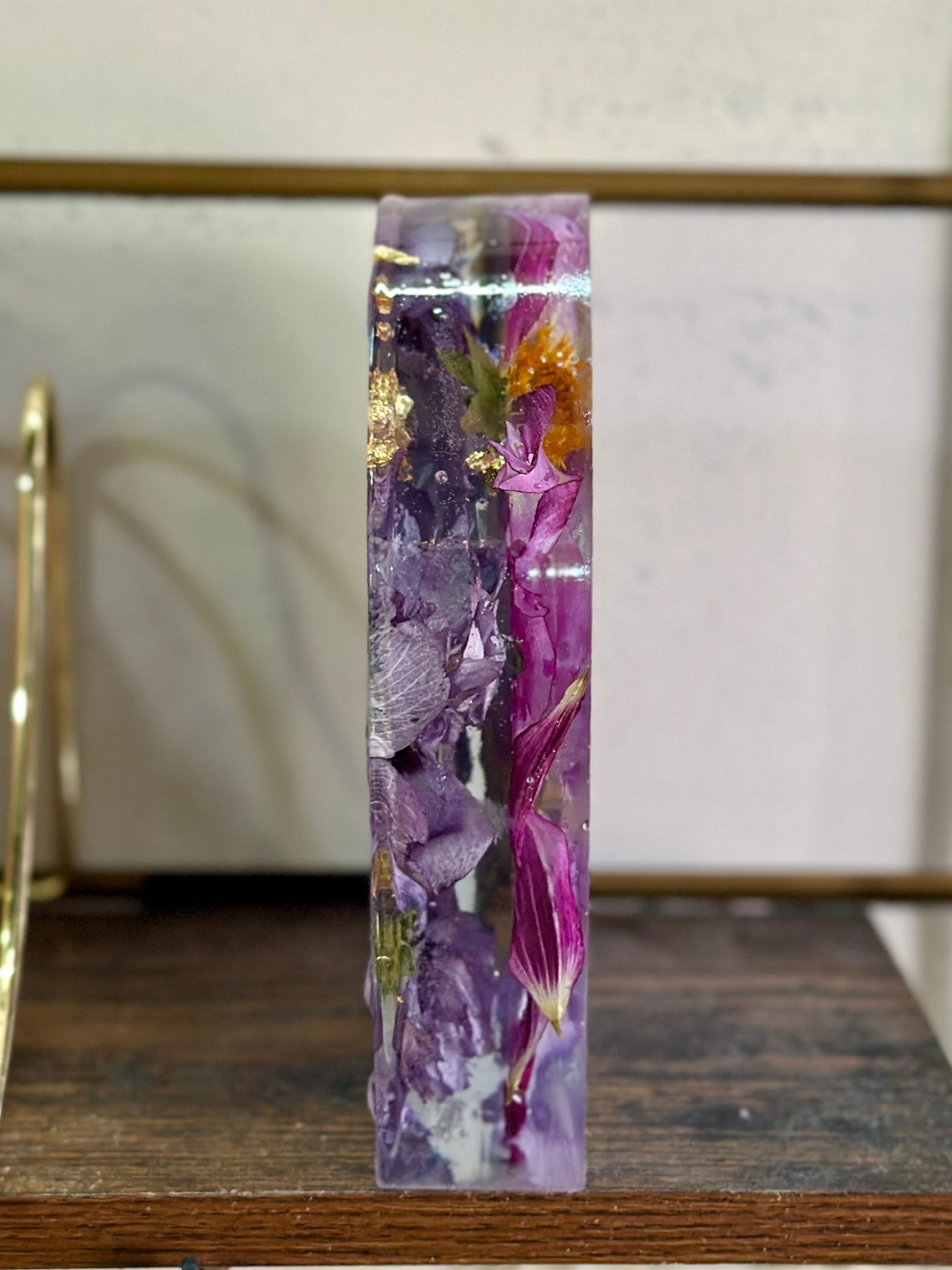 Dahlia and gold resin arch