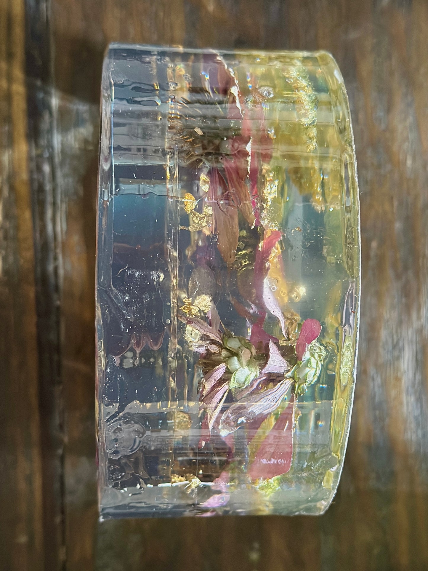 Zinnia and gold resin arch