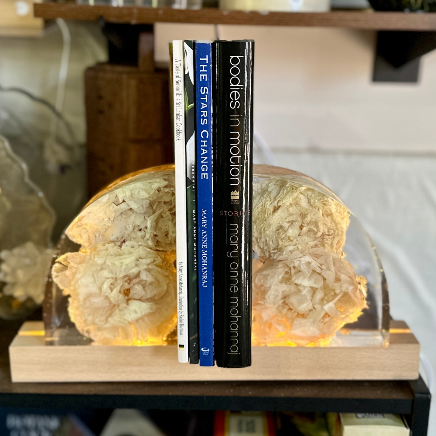 Peony and gold resin bookends