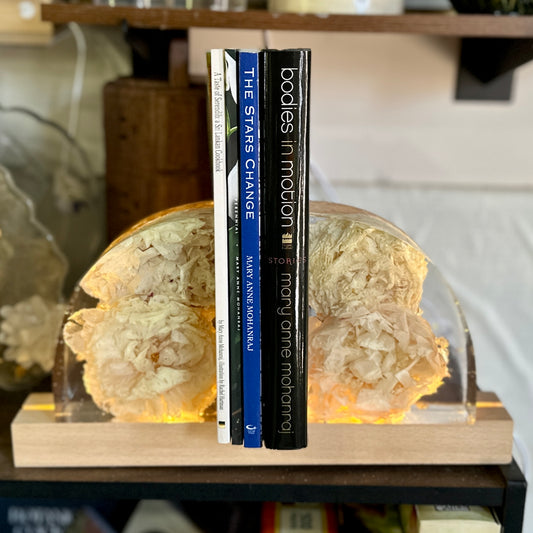 Peony and gold resin bookends