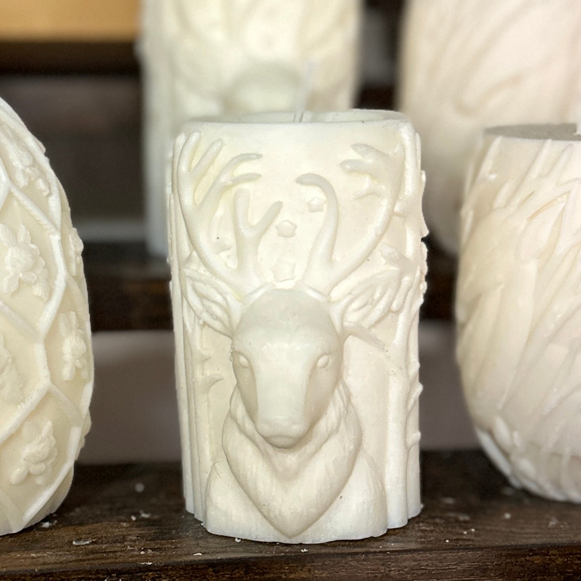 White Holiday Deer Candle (unscented)