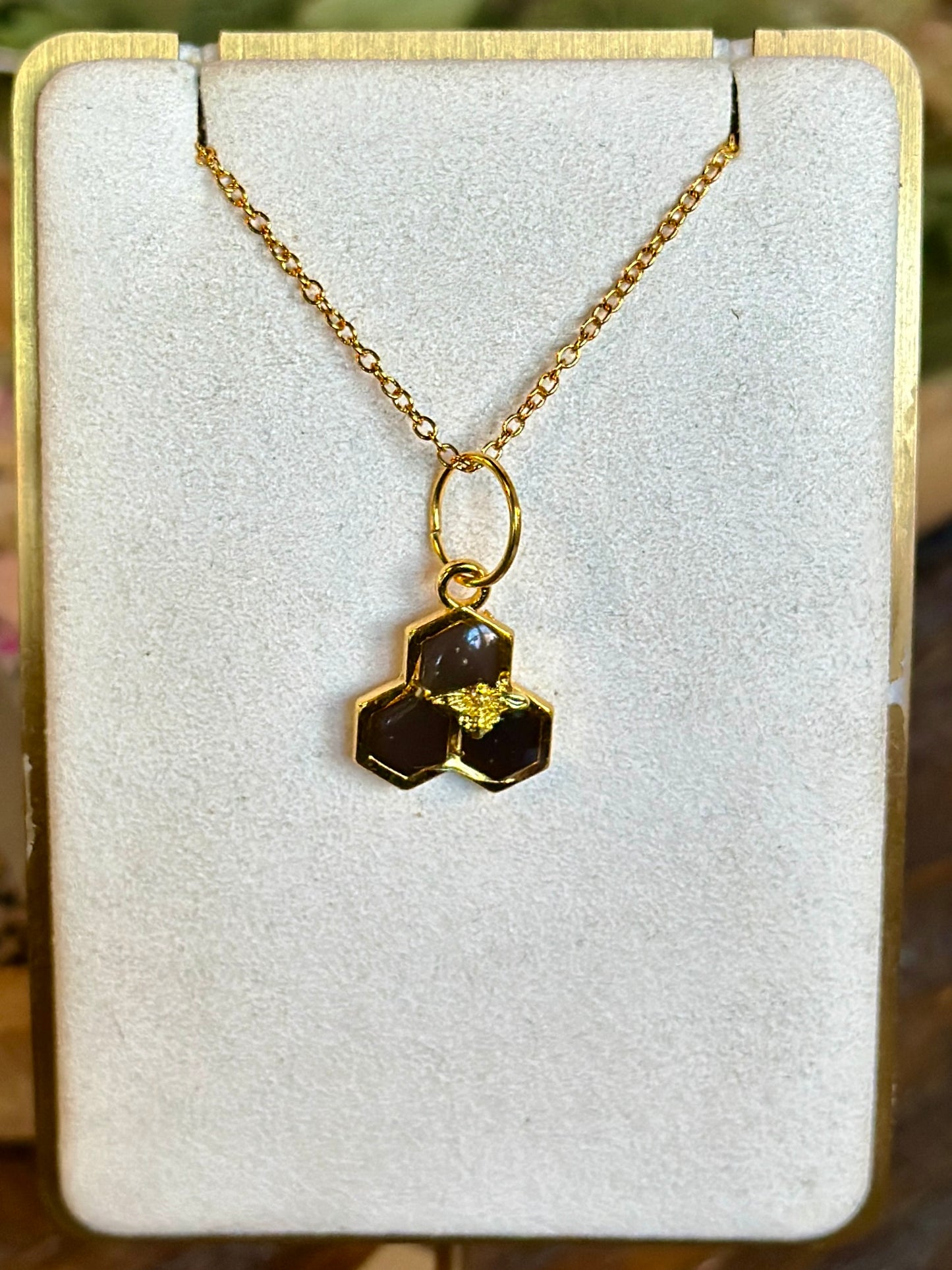 Black honeycomb and Bee necklace (3 hex)