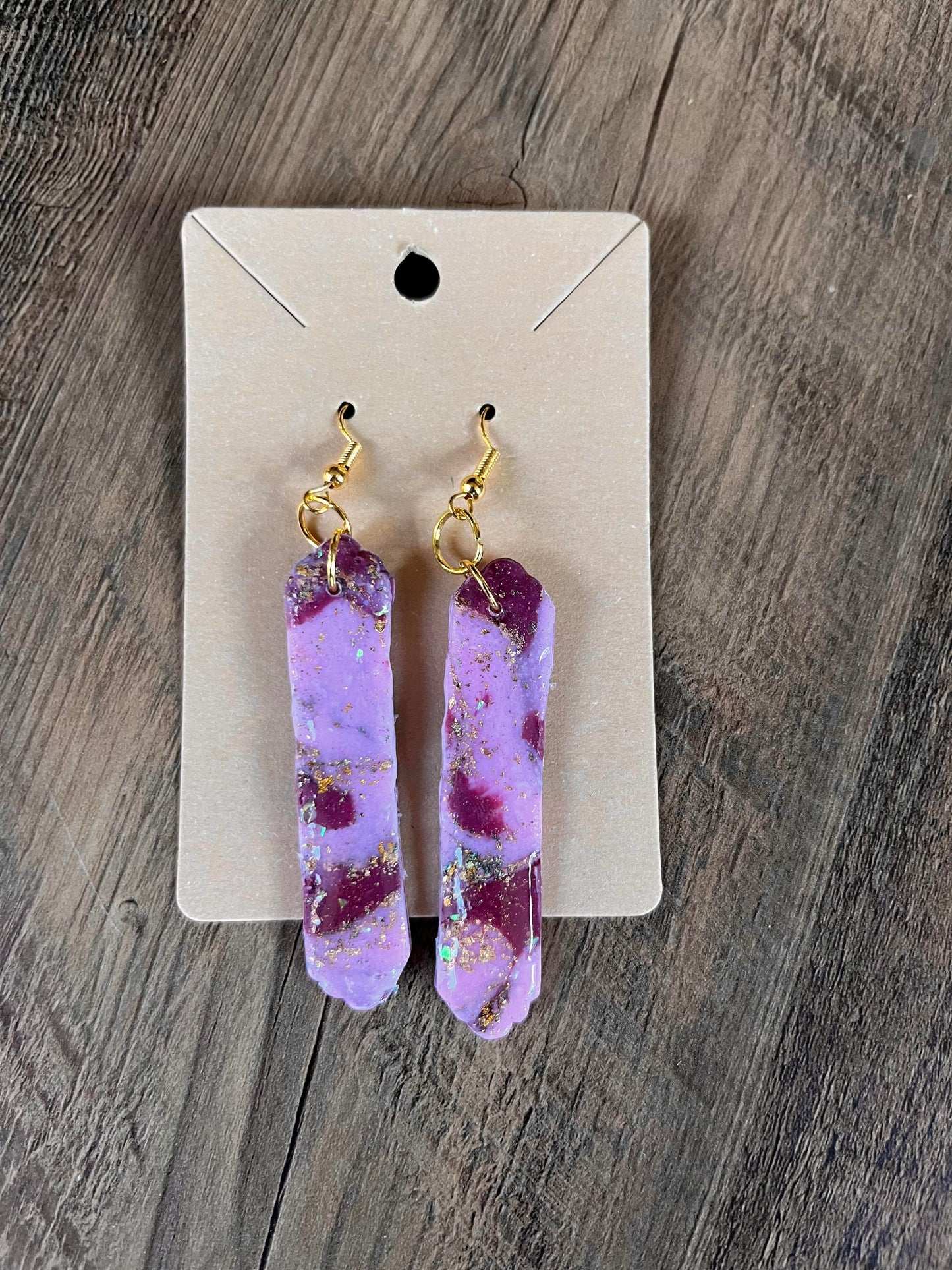 Clay Earrings in "Shimmery Rose/Burgundy" designs