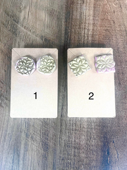 Clay Earrings in "Pink/Gold" Design