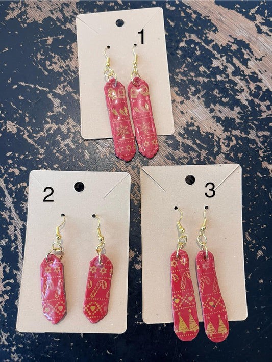 Holiday Clay Earrings - red/gold drop